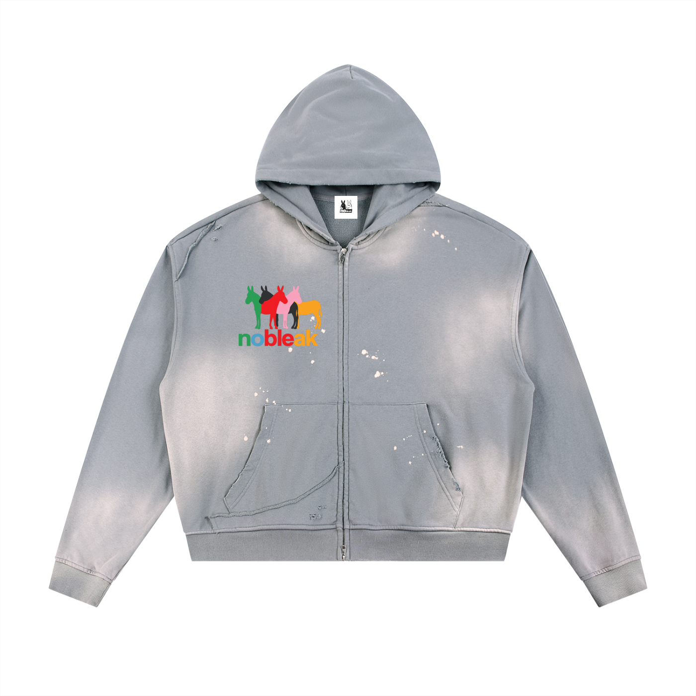 Sun Fade Frayed Raw Edge Fleece Zip Hoodie