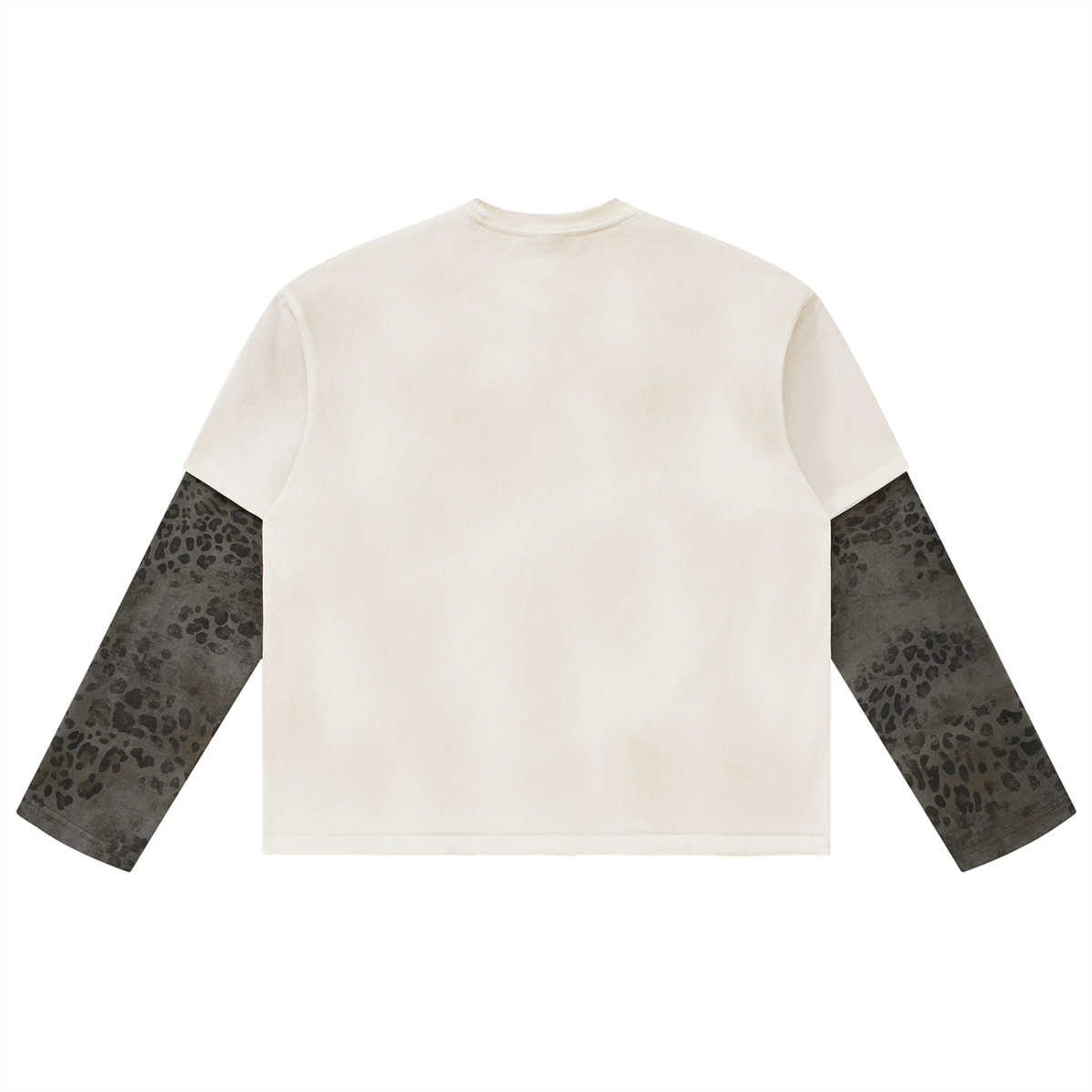 Unisex Vintage Wash Leopard Paneled Statement Layer T-Shirt
