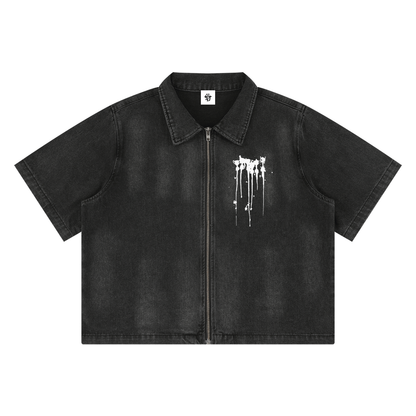 Unisex Vintage Washed Full-Zip Going out Denim Shirt