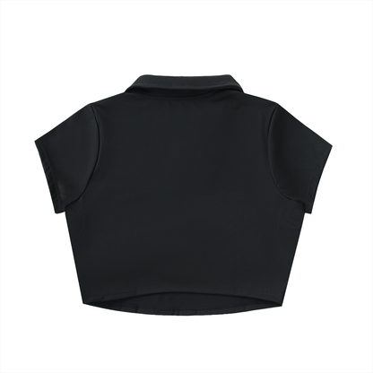Women's V-Neck Lapel Crop Top