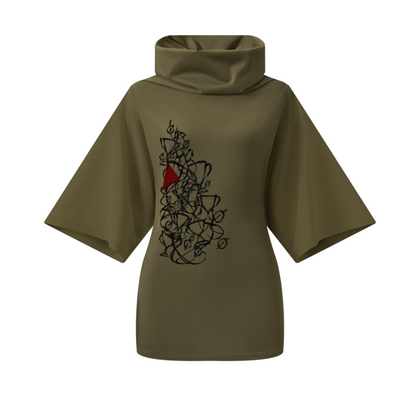 Women’s Turtleneck Batwing Statement T-Shirt