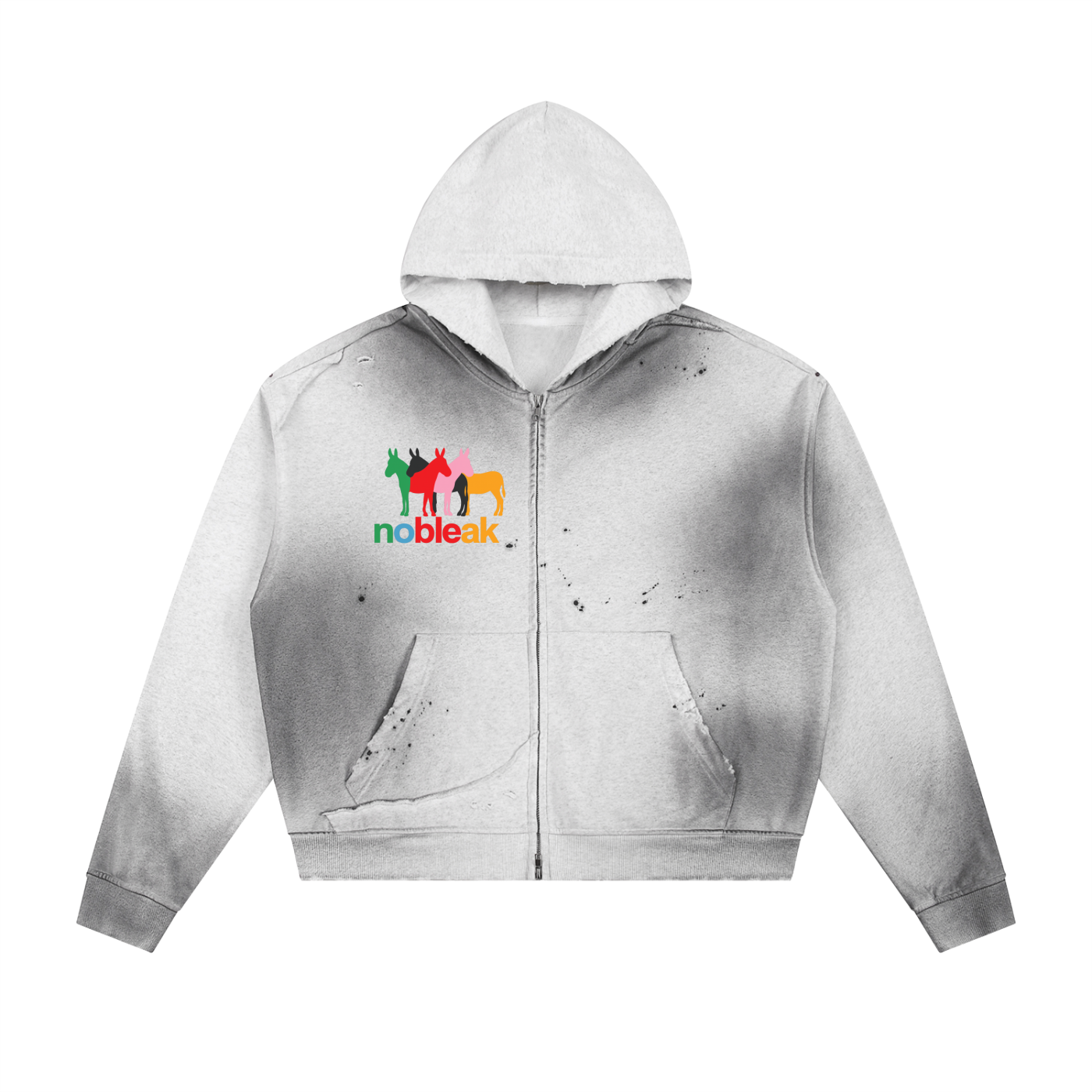 Sun Fade Frayed Raw Edge Fleece Zip Hoodie