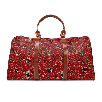 Waterproof Travel Bag — Red Bandana Pattern Weekender Duffel