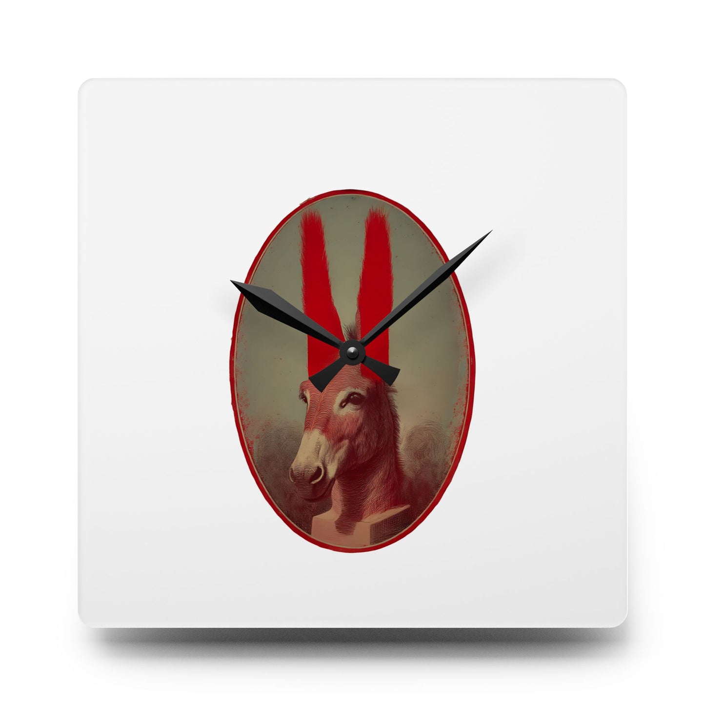 Donkey Portrait Acrylic Wall Clock — Vintage Animal Art Clock