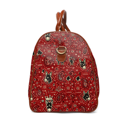 Waterproof Travel Bag — Red Bandana Pattern Weekender Duffel