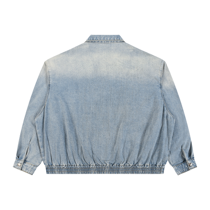 Unisex Vintage Wash Full-Zip Denim Going out Jacket