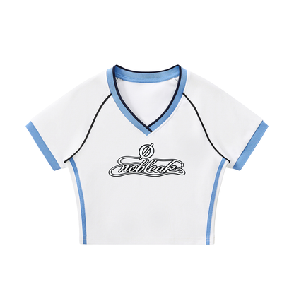 Women’s Contrast Trim V-Neck Crop T-Shirt