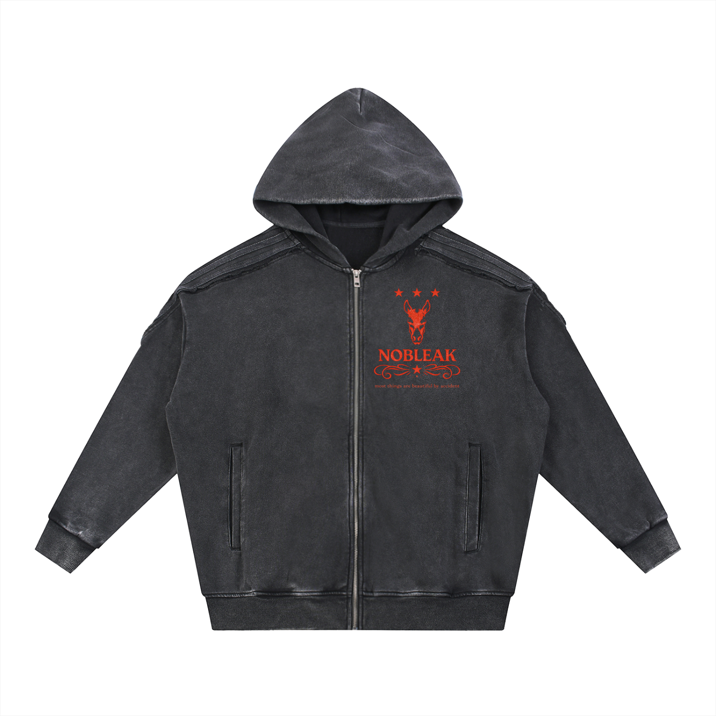 Snow Washed Tape Raw Edge Zip Hoodie