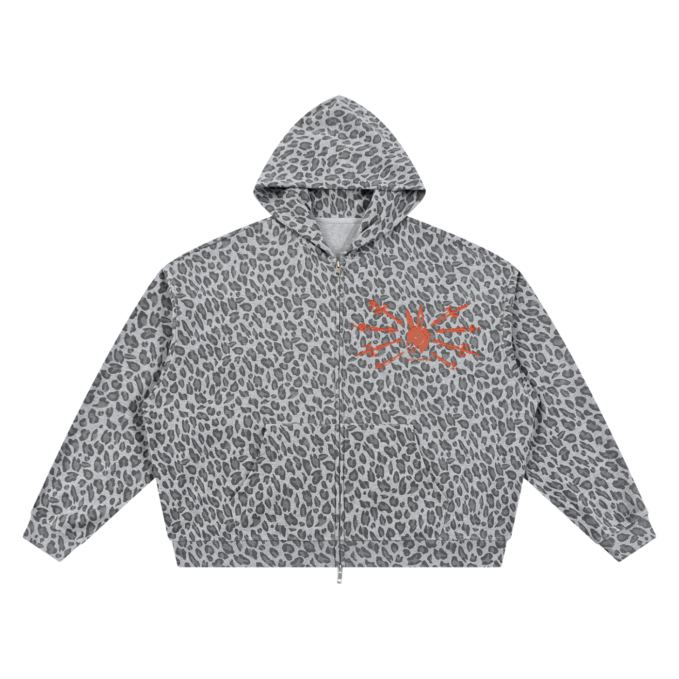 Unisex Leopard Print Waffle Full Zip Hoodie