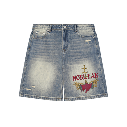 Unisex Faded Distressed Denim Shorts