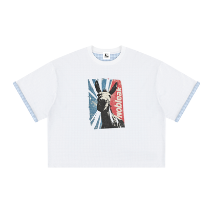 Unisex Boxy Plaid-Lined Double-Face T-Shirt