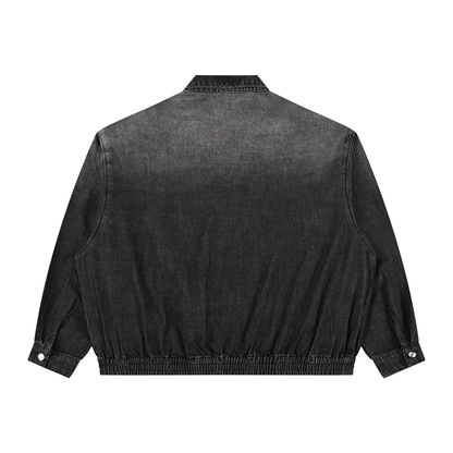 Unisex Vintage Wash Full-Zip Denim Going out Jacket
