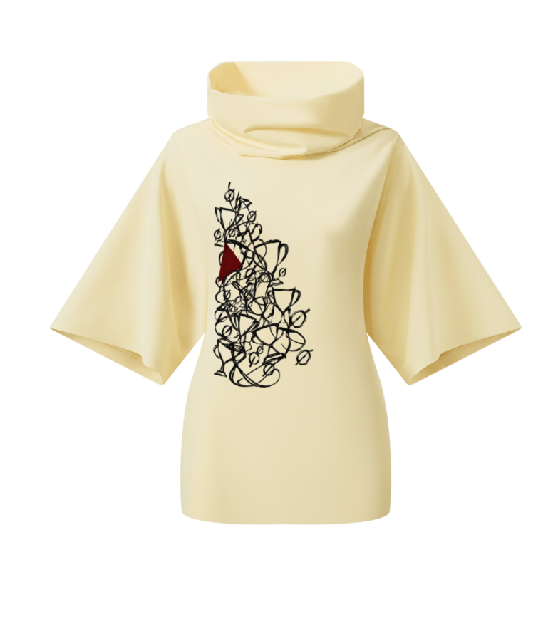 Women’s Turtleneck Batwing Statement T-Shirt