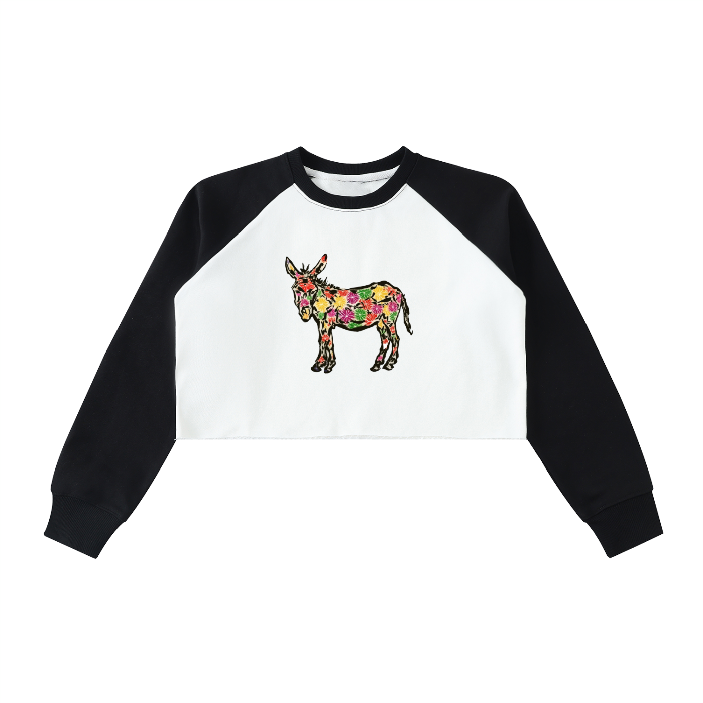 Women’s Raw-Hem Color-Block Raglan Crop Sweatshirt