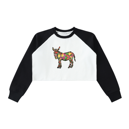 Women’s Raw-Hem Color-Block Raglan Crop Sweatshirt