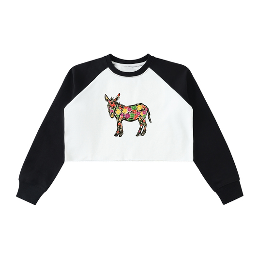 Women’s Raw-Hem Color-Block Raglan Crop Sweatshirt