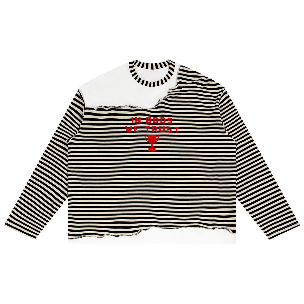 Unisex Striped Panel Boxy Long Sleeve Statement T-Shirt