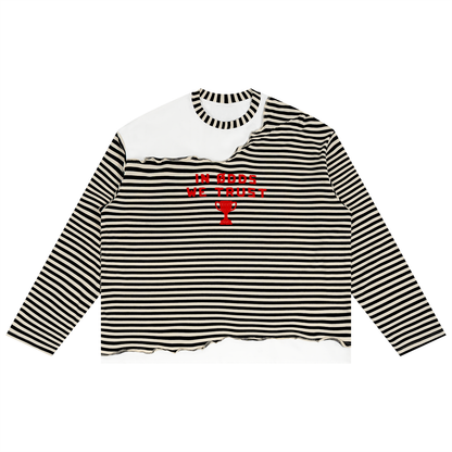 Unisex Striped Panel Boxy Long Sleeve Statement T-Shirt
