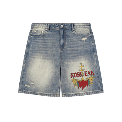 Faded Distressed Baggy Denim Shorts