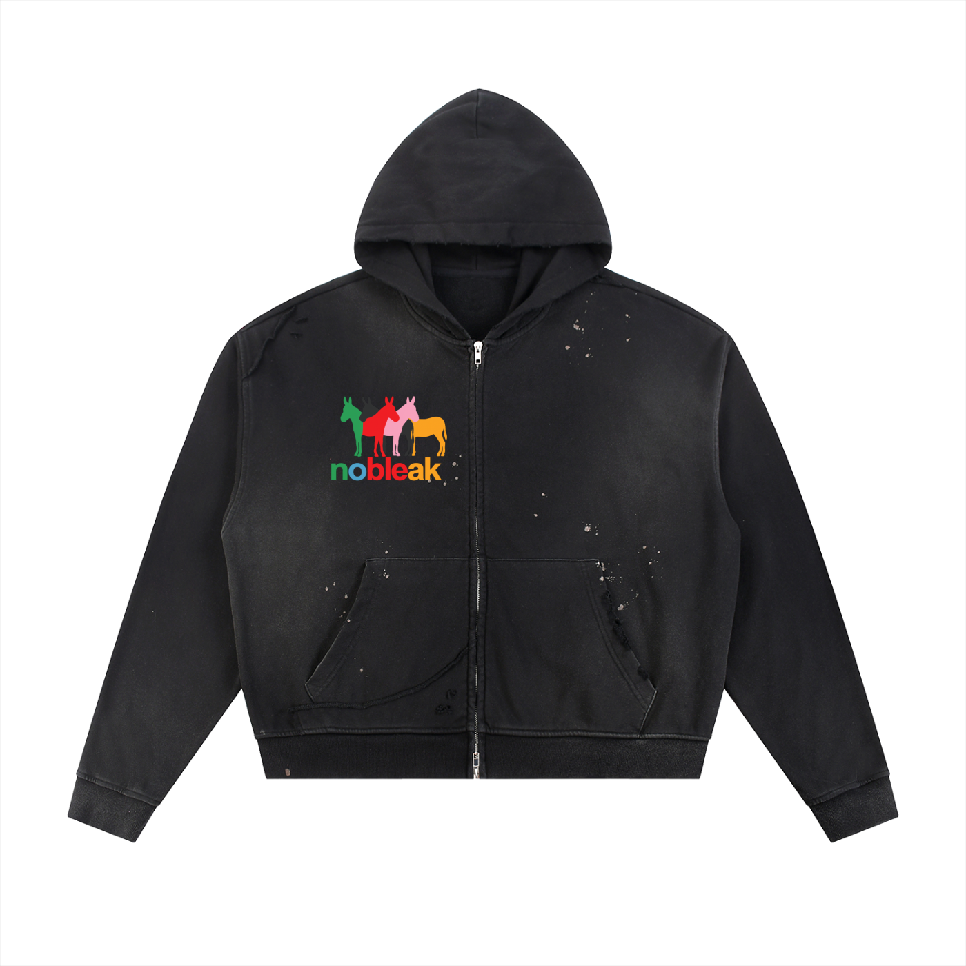 Sun Fade Frayed Raw Edge Fleece Zip Hoodie