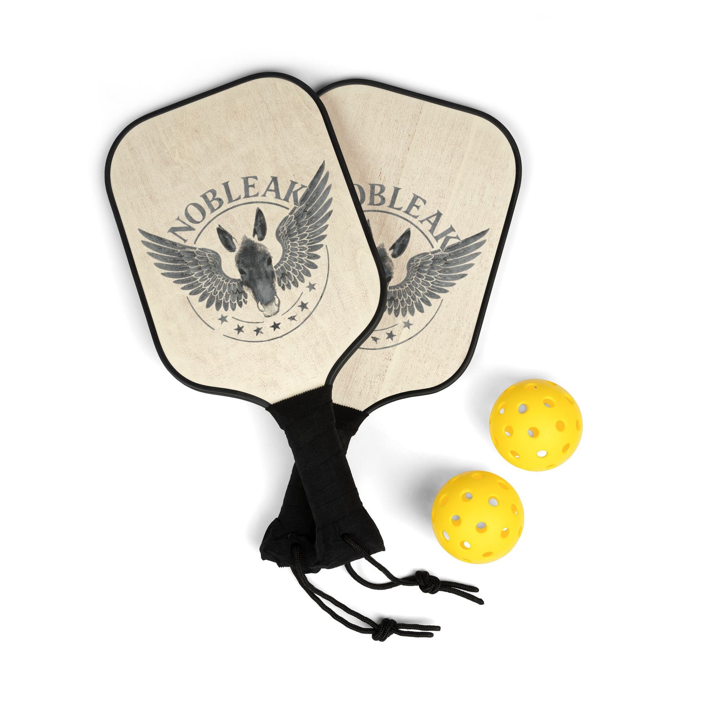 Nobleak Pickleball Paddle canvas Set — Vintage Winged Dog Logo Kit (2 Paddles + Balls)