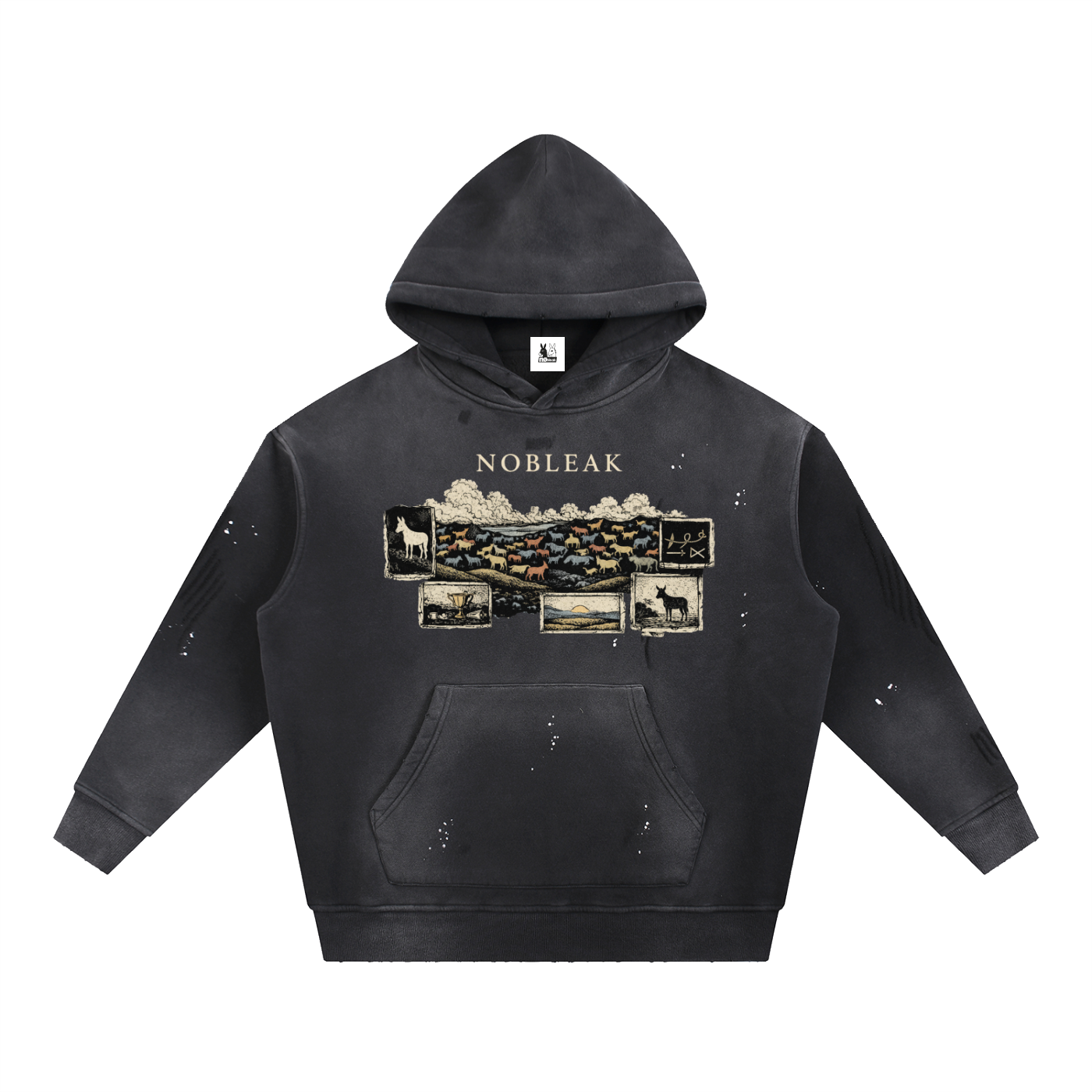 Vintage Washed Frayed Fleece Hoodie