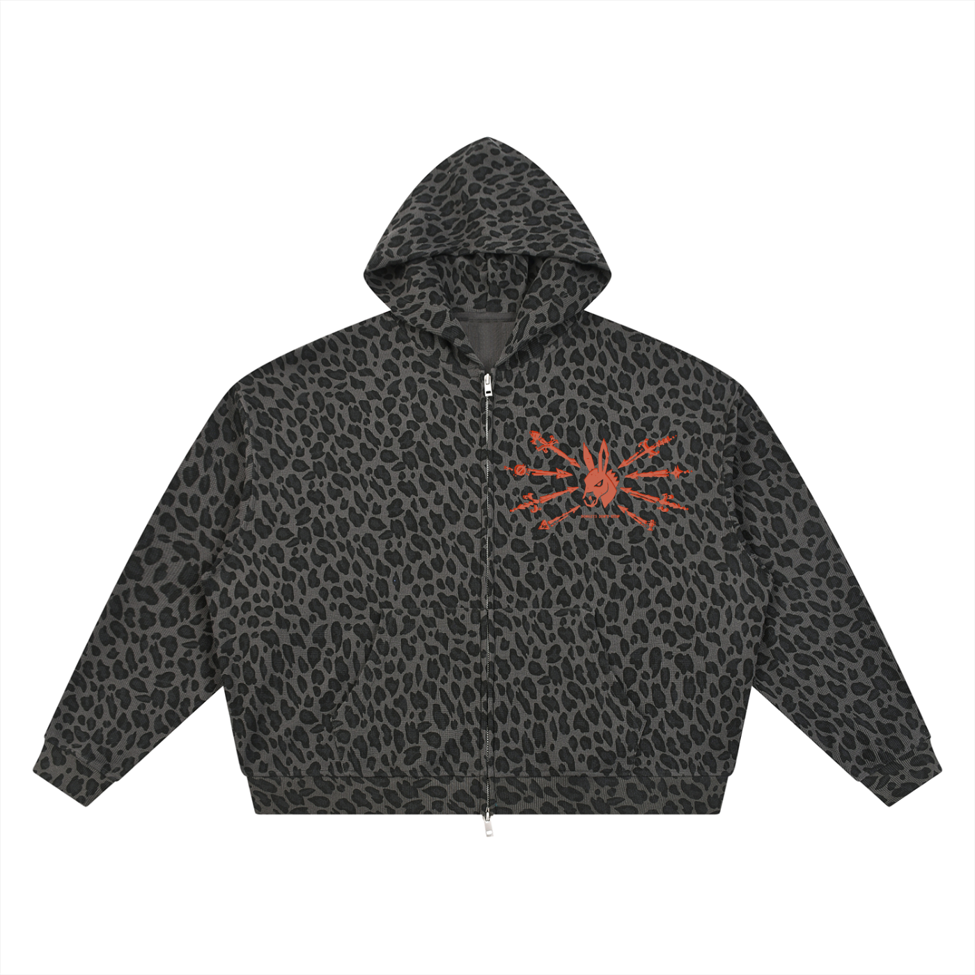 Unisex Leopard Print Waffle Full Zip Hoodie