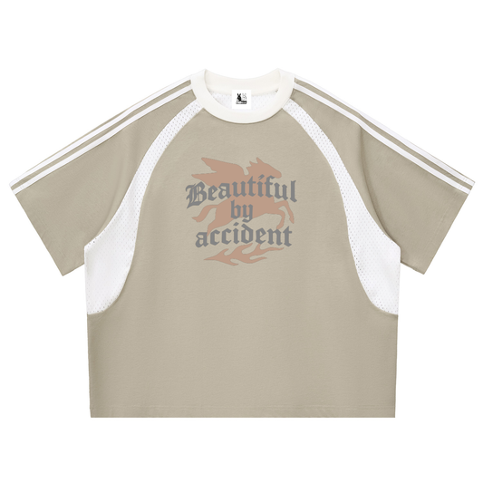 Unisex Contrast Stripes Panel Mesh T-shirt