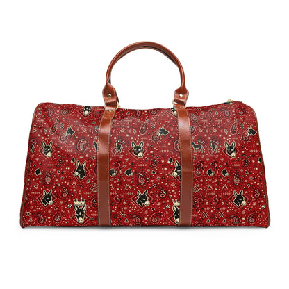 Waterproof Travel Bag — Red Bandana Pattern Weekender Duffel