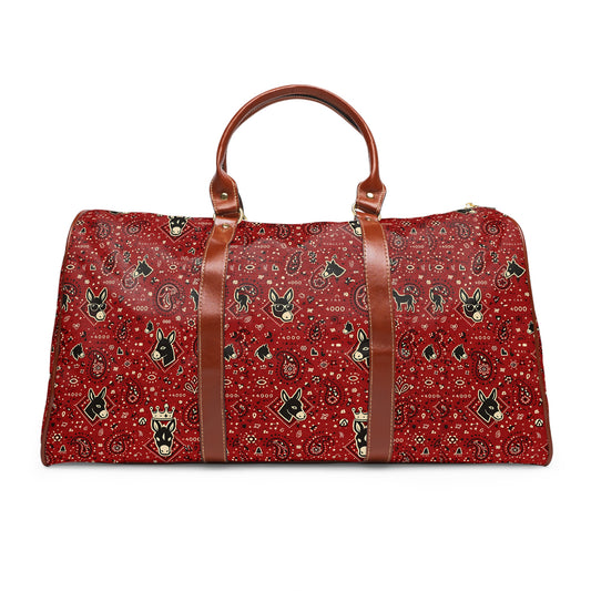Waterproof Travel Bag — Red Bandana Pattern Weekender Duffel