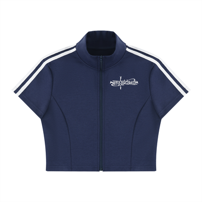 Women's Cropped Full Zip Short Sleeve T-Shirt