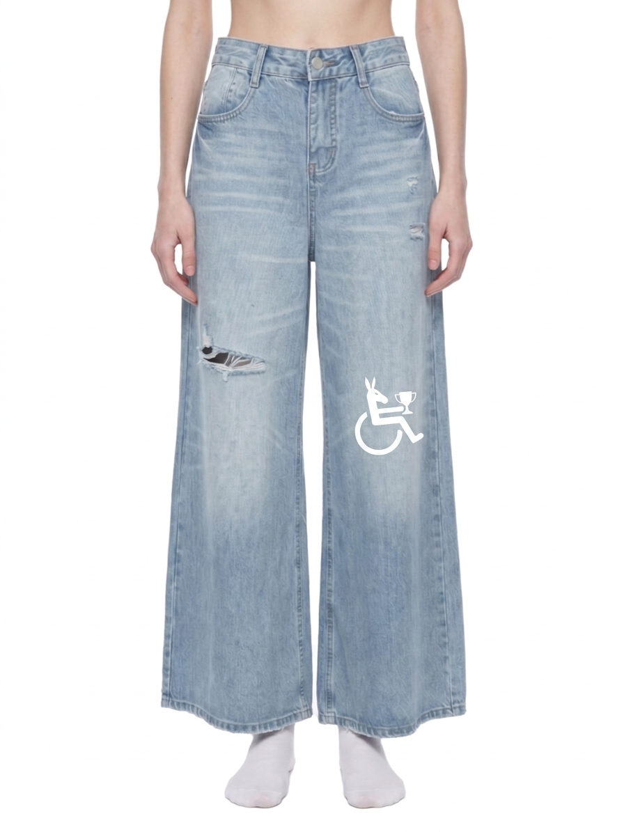 Women's Vintage Wash Distressed Wide Leg Jeans