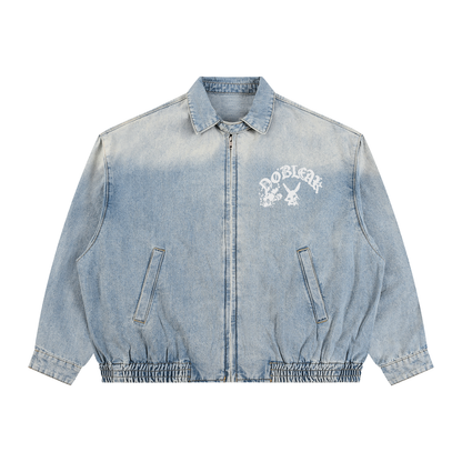 Unisex Vintage Wash Full-Zip Denim Going out Jacket