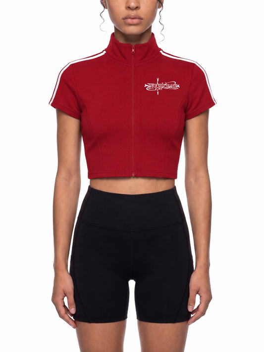 Women's Cropped Full Zip Short Sleeve T-Shirt