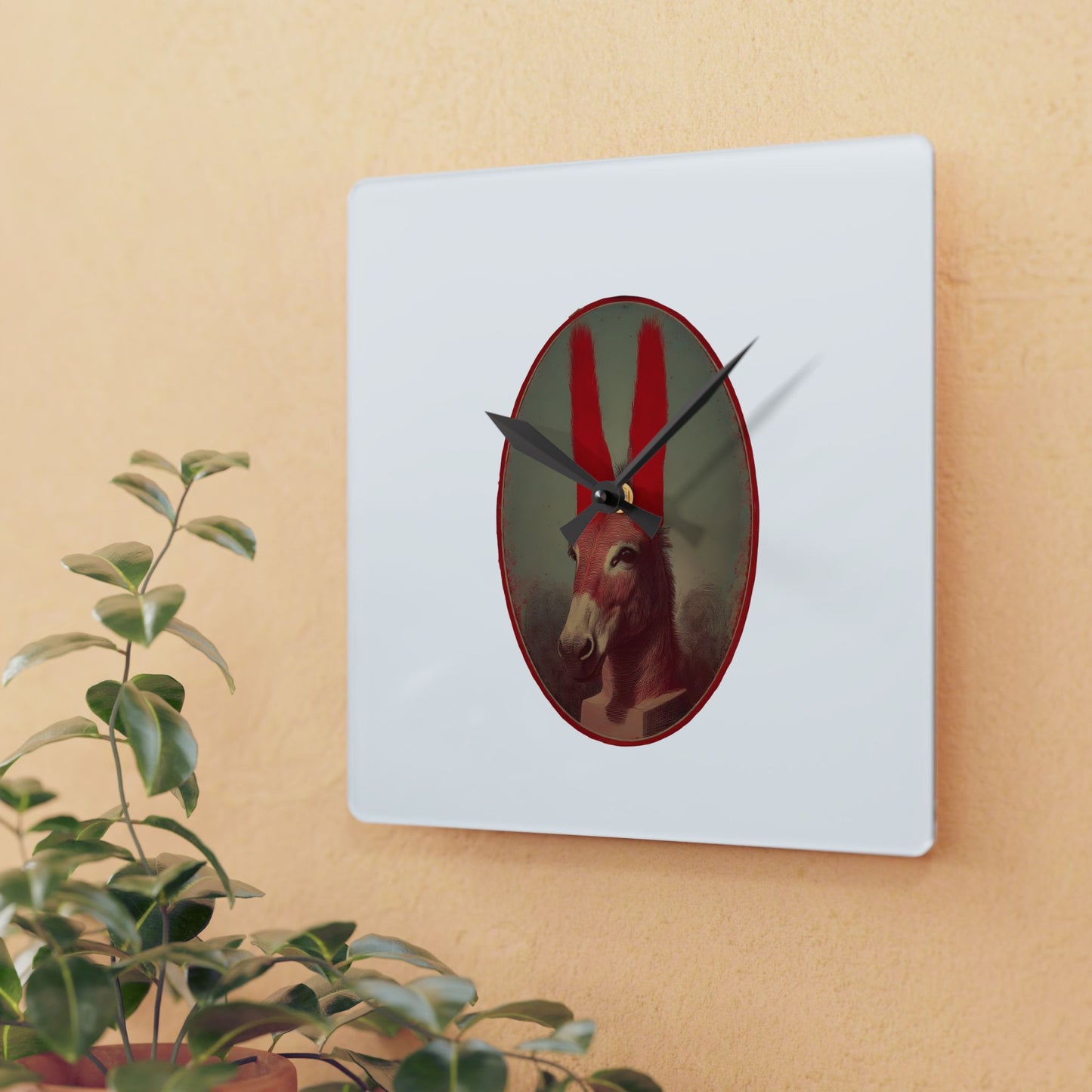 Donkey Portrait Acrylic Wall Clock — Vintage Animal Art Clock