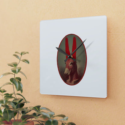 Donkey Portrait Acrylic Wall Clock — Vintage Animal Art Clock