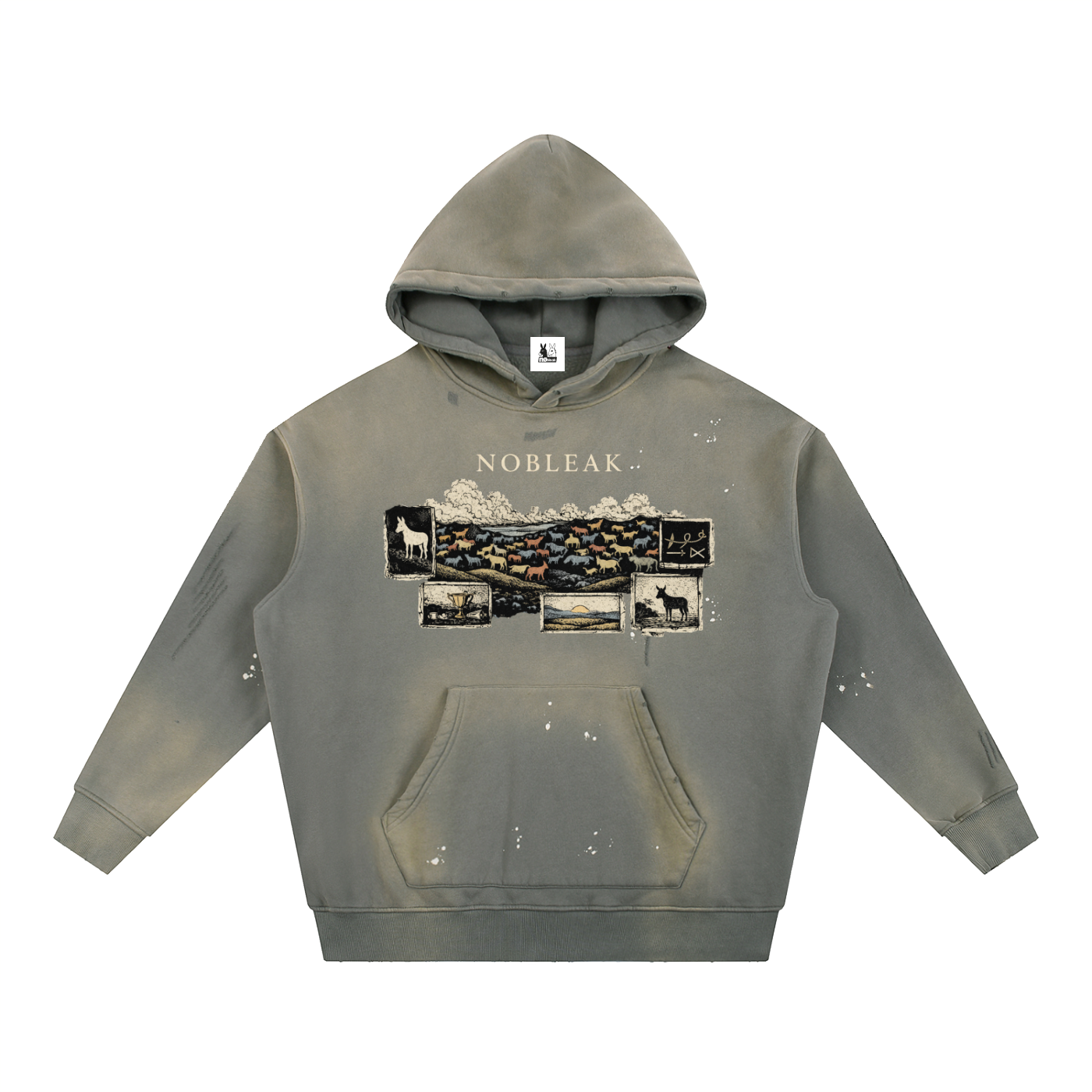 Vintage Washed Frayed Fleece Hoodie