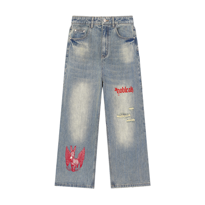 Vintage Wash Distressed Denim Jeans