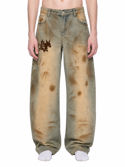Men’s Statement Vintage Wash Barrel Leg Jeans