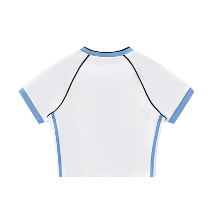Women's Statement Contrast Trim V-Neck Crop T-Shirt