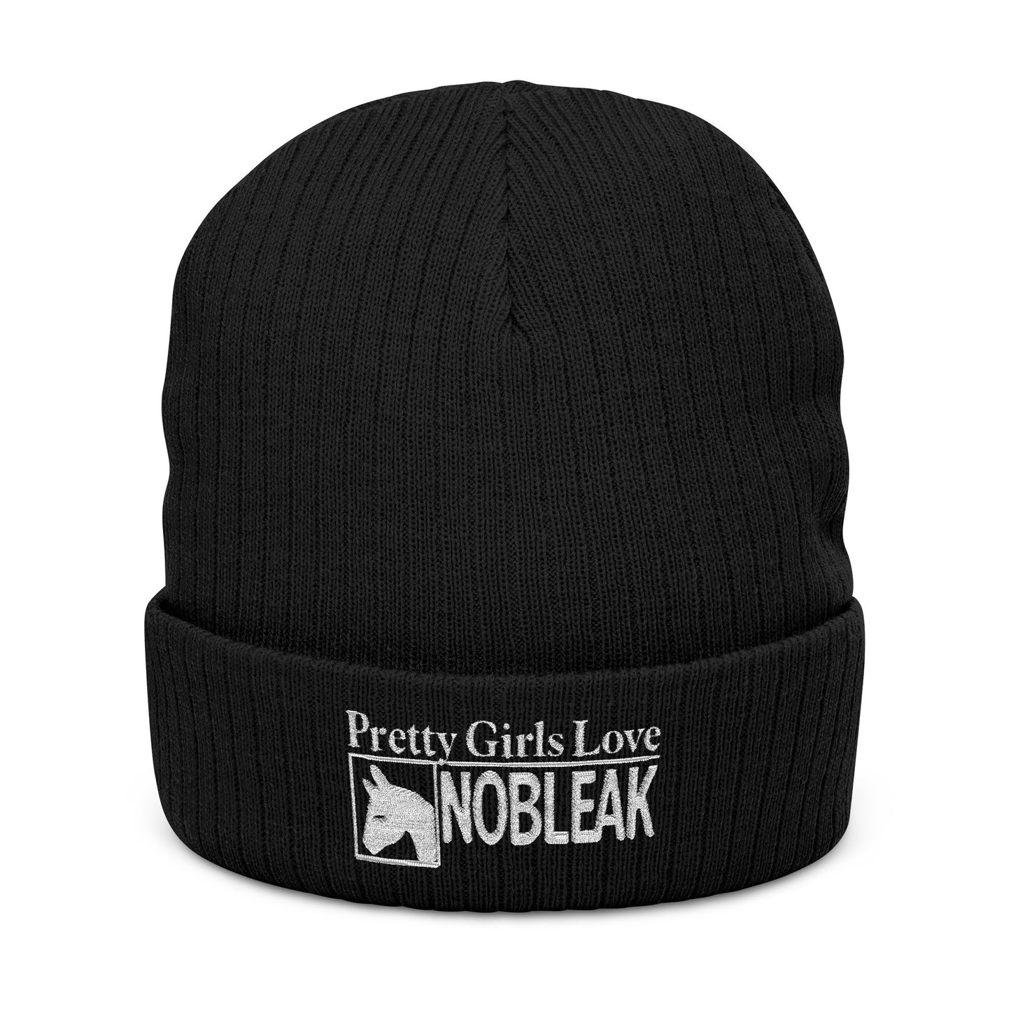 Embroidered 'Pretty Girls Love NOBLEAK' Ribbed Knit Beanie