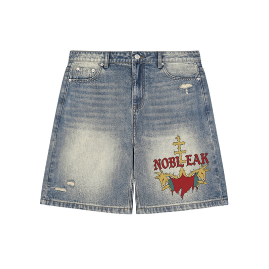 Faded Distressed Baggy Denim Shorts
