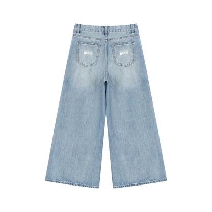 Women's Vintage Wash Distressed Wide Leg Jeans