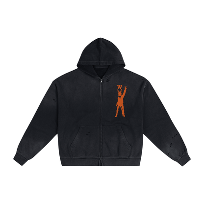 Hand-Frayed Sunfade Zip Hoodie
