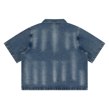 Unisex Vintage Washed Full-Zip Going out Denim Shirt