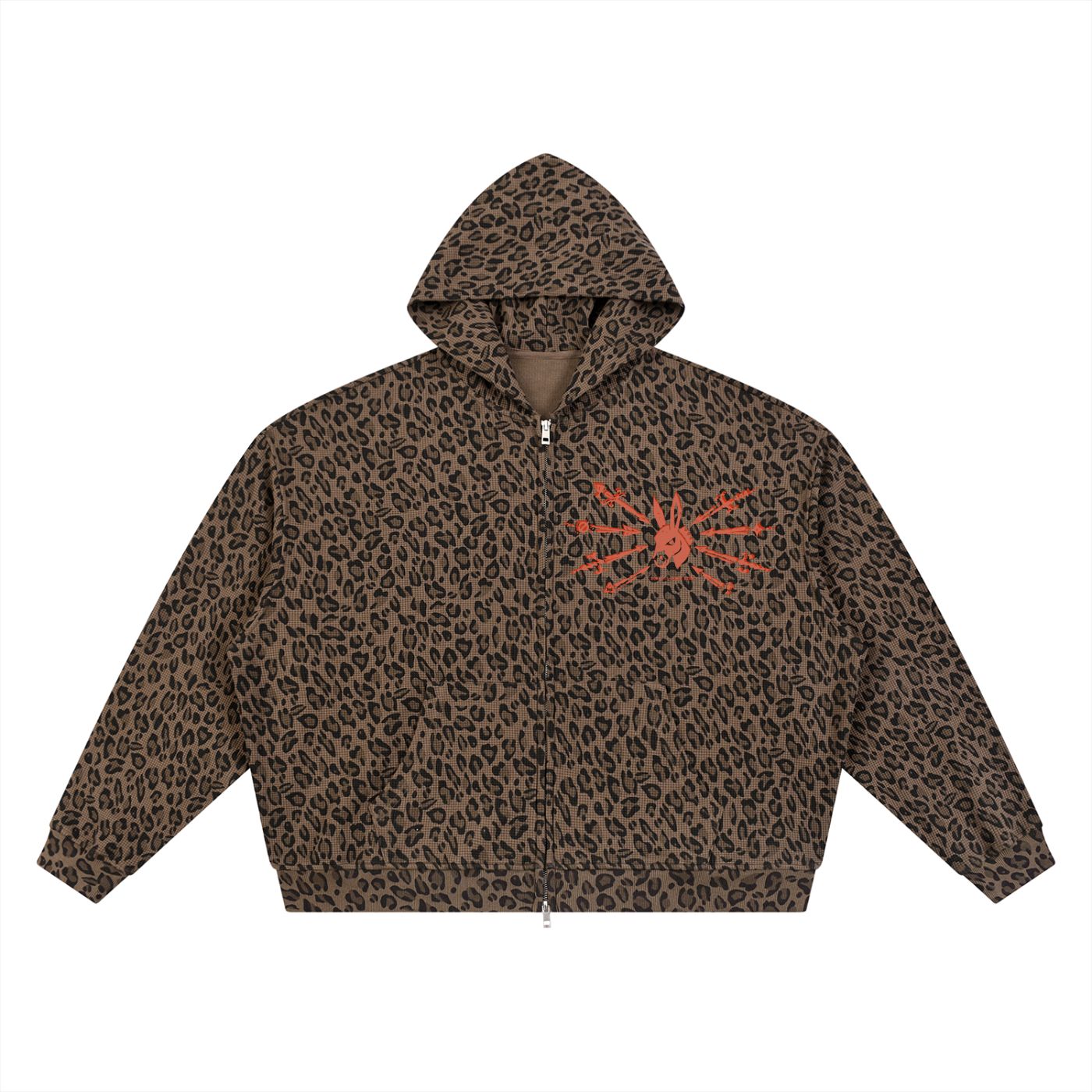 Unisex Leopard Print Waffle Full Zip Hoodie