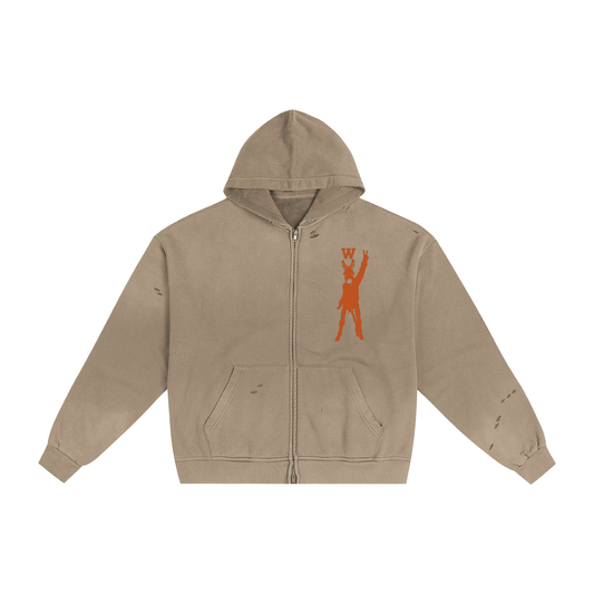 Hand-Frayed Sunfade Zip Hoodie