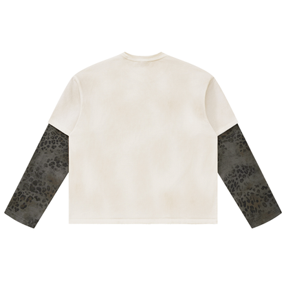 Unisex Vintage Wash Leopard Paneled Statement Layer T-Shirt
