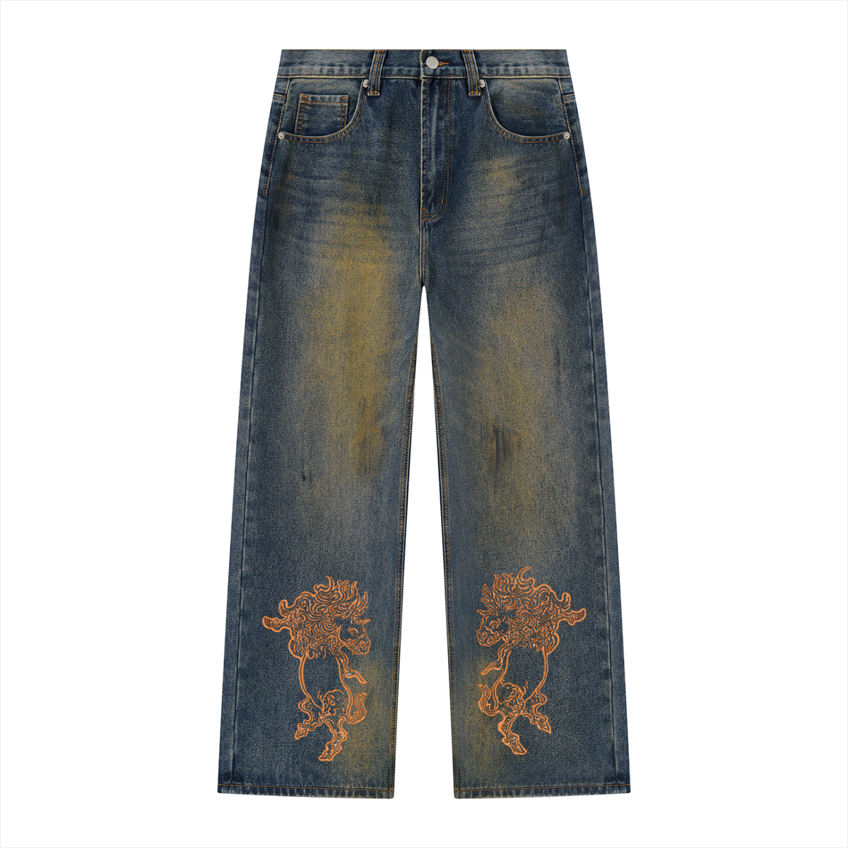 Men's Street Vintage Wash Wide Leg Denim Jeans