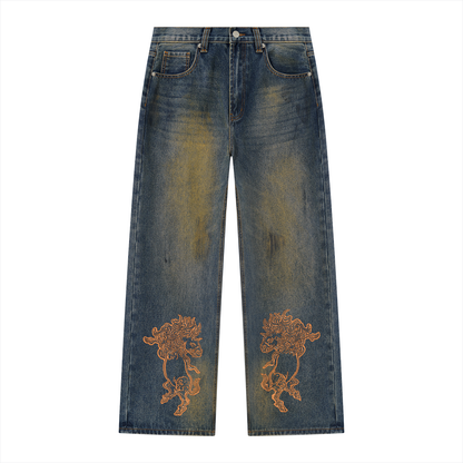 Men's Street Vintage Wash Wide Leg Denim Jeans